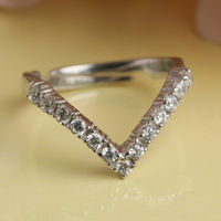 CLARA 925 Silver Rhodium Plated Swiss Zirconia V Shape Adjustable Ring For Women & Girls