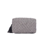 ASTRID Black & White Chevron Woven Makeup/travel Pouch With Tassels