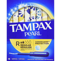 Tampax Pearl Regular Plastic Tampons, Unscented, 18 Count