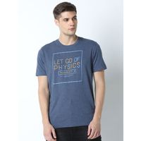 Huetrap Mens Printed Round Neck Blue T-Shirt