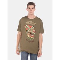 Ed Hardy Men Olive Crew Neck Graphic Cotton Jersey T-shirt