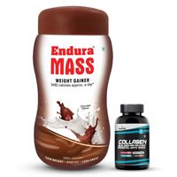 Endura Mass Weight Gainer Chocolate Flavour With Mettle Collagen Builder Capsules