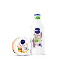 Nivea Soft Light Moisturizer Cream Playful Peach & Natural Lavender Body Lotion Combo