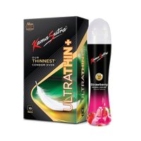 KamaSutra Ultrathin+ Condoms For Men, 10 Units & Strawberry Flavoured Lubricant 50ml