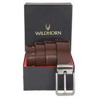 WILDHORN Formal Brown Polished Leather Belt for Men