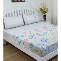 GM White Grey Floral 180 TC Cotton Queen Bedsheet with 2 Pillow Covers