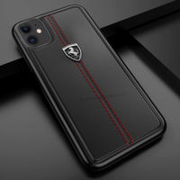 Ferrari Vertical Contrasted Stripe Heritage Leather Case For Apple Iphone 11 (6.1) - Black