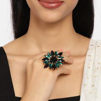 Zaveri Pearls Black & Green Crystal Shine Stones Party Bling Adjustable Finger Ring (ZPFK10011)