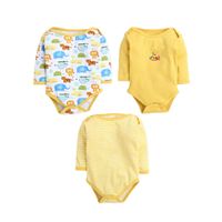 Bumzee Yellow and White Full Sleeves Baby Boys Bodysuit Onesies (Pack of 3) (New Born)
