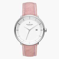 Nordgreen Philosopher 36mm Unisex Watch, Silver White Dial with Pink Leather Watch Strap