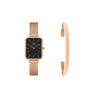 Daniel Wellington Gift Set Quadro Melrose 20x26 mm Black Dial Watch & Classic Rose Gold Bracelet