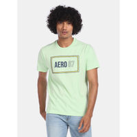 Aeropostale Men Light Green Brand Print Cotton T-Shirt