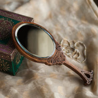 ExclusiveLane Wooden Engraved Handheld Mirror From 'Royal Queen Collection'