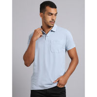 VENITIAN Men Solid Polo Neck Blue Cotton T-shirt With Pocket