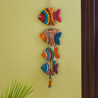 ExclusiveLane 'Coloured Fish' Handmade & Hand-Painted Garden Decorative Wall Hanging In Terracotta