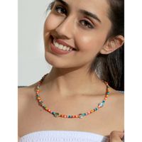 Toniq Multicolor Seed Beaded Smiley Face Trendy Y2K Choker Necklace for Women
