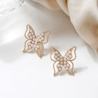 Toniq Gold Cute Butterfly Cz Stone Stud Earrings For Women