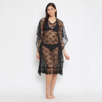 Clovia Sheer Lace Cover Up Beach Kaftan Dress - Black
