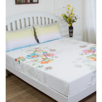 GM White Orange Floral 180 TC Cotton Queen Bedsheet with 2 Pillow Covers