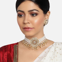 Zaveri Pearls Gold Tone Kundan & Multistrand Pearls Choker Necklace & Earring Set (ZPFK9805)