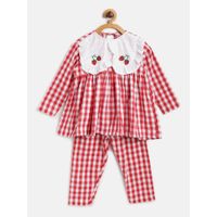 Kids Clan Red Check Strawberry Sleepwear Top And Pyjama (set Of 2)