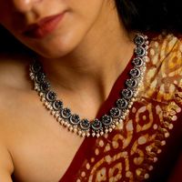 Teejh Rupa Black Stone Silver Oxidized Floral Necklace Set
