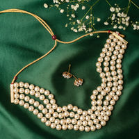 Zaveri Pearls Gold Tone Ethnic Multistrand Pearls Choker Necklace & Earring Set (ZPFK10145)