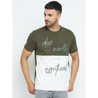 98 Degree North Olive Coloured Half Sleeves Printed Round Neck T-shirt