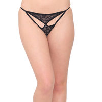 N-Gal Women'S Sheer Lace Cut Out Adjustable Waist Band G-String Thong Panty - Black