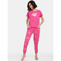 Zivame Nuts For U Knit Poly Pyjama Set - Ibis Rose