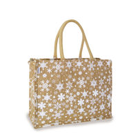 Earth Bags Handbags Snowflakes Printed Jute Shopping Bag with Zipper