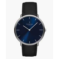 Nordgreen Native 36mm Unisex Watch, Silver Navy Dial with Black Leather Watch Strap