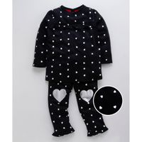 Ventra Heart Print Full Sleeves Night Suit - Black