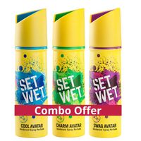 Set Wet Cool, Charm and Swag Avatar Deodorant Spray Perfume 150 ml Each (Pack of 3)