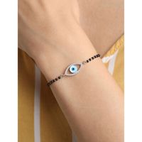 CLARA 925 Silver Rhodium Plated Black Beads Evil Eye Halo Hand Mangalsutra Bracelet Gift For Wife