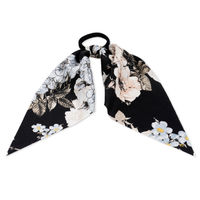 Toniq Gardenia Black Satin Floral Scarf Rubberband For Women(osxxih06)