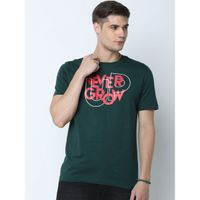 Huetrap Mens Printed Round Neck Green T-Shirt