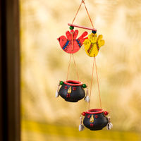 ExclusiveLane 'Nesting Pot-Faces' Hand-Painted Bird Decorative Hanging In Terracotta & Wood