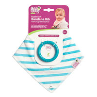 Beebaby Super Absorbent & Soft Bandana Bib With Snap-on Teether (blue & White - Stripes) 3m+