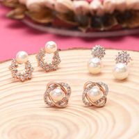 Zaveri Pearls Combo Of 3 Cubic Zirconia & Pearls Contemporary Stud Earrings-zpfk10381