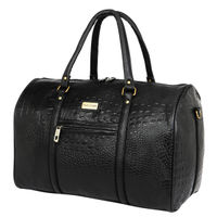FUR JADEN Black Crocodile Textured Leatherette Weekender Duffle Bag for Travel