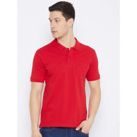 Okane Mens Red Cotton Solid Polo Collar T-shirt