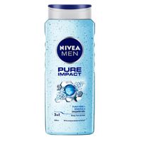NIVEA Men Body Wash- Pure Impact with Purifying Minerals Particles- Shower Gel for Body- Face & Hair