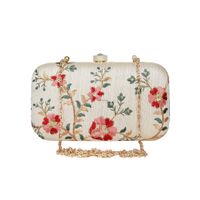 Anekaant Neutral & Multi-Color Tulle Embroidered Faux Silk Clutch