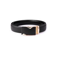 BANGE Black Genuine Leather Belt With Geometric Buckle For Men