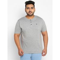 Urbano Plus Men Grey Melange Solid Henley Neck Regular Fit Half Sleeve Cotton T-Shirt