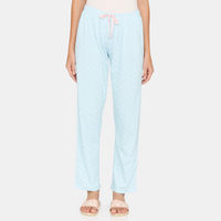 Zivame Rosaline Symmetry Knit Cotton Pyjama - Crystal Blue