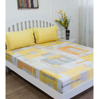 GM Yellow Grey Geometric 144 TC Cotton Queen Bedsheet with 2 Pillow Covers
