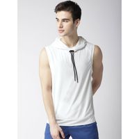 Fitkin Men White Self Design Hooded T-shirt