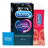 Durex Mutual Climax Condoms - 10Pcs with Strawberry Play Lubricant Gel